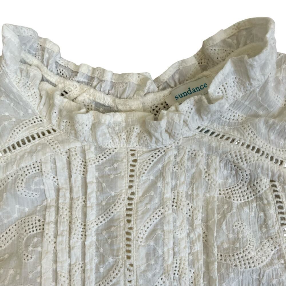 Sundance Sz S Ivory Sleeveless Blouse Crochet Eyelet Ruffled Trims Cotton - Picture 9 of 16